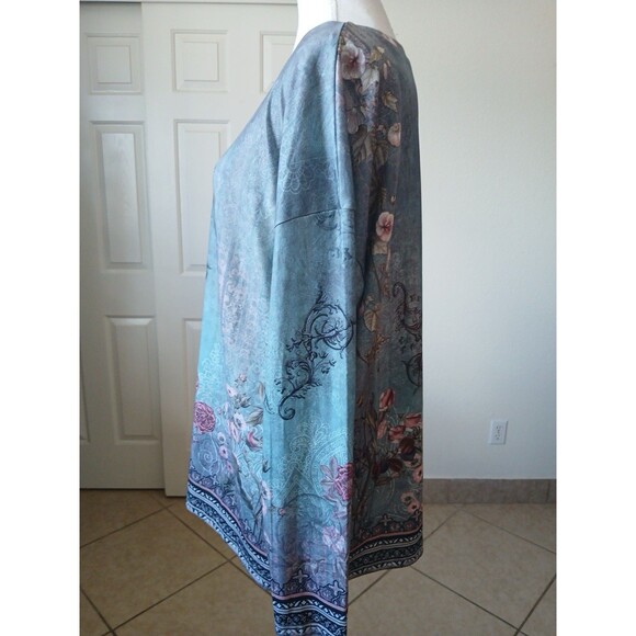 Flamingals Womens M Long Sleeve round neck floral print T-shirt with hoop zipper - Picture 4 of 14